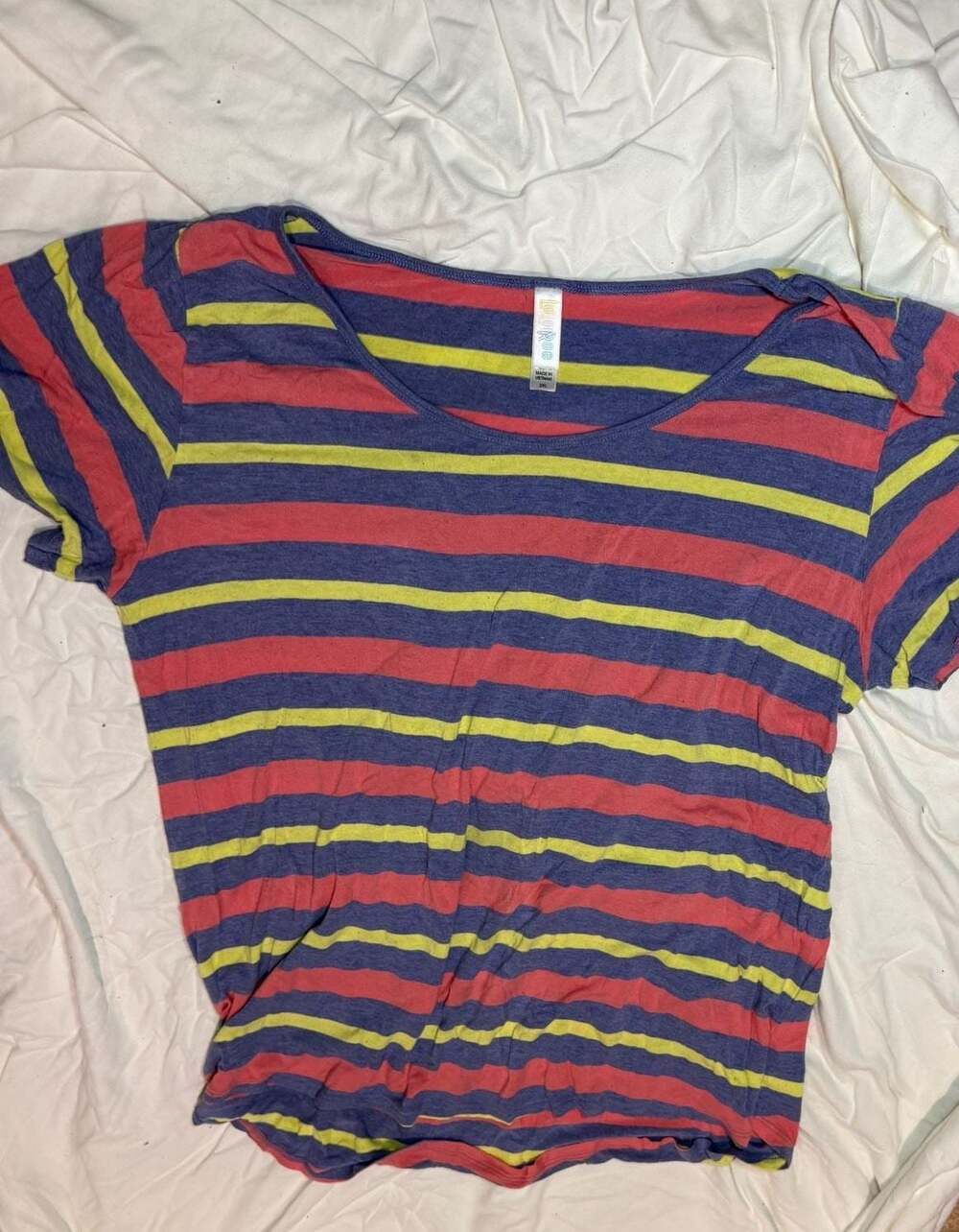Lularoe Classic T-Shirt Striped Red Blue Yellow Size 2XL